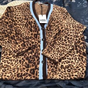 KBB by Kahlana Leopard Print Cardigan with Blue Trim